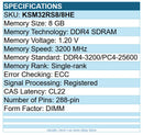 Kingston KSM32RS8/8HE 8GB DDR4-3200 PC4-25600 288pin ECC Registered Memory RAM