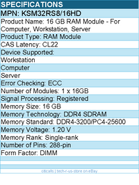 Kingston KSM32RS8/16HD 16 GB RAM Module - For Computer, Workstation, Server