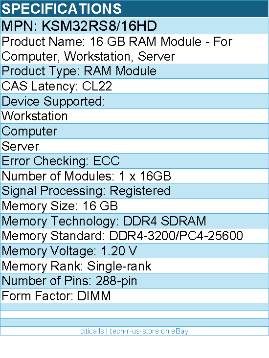 Kingston KSM32RS8/16HD 16 GB RAM Module - For Computer, Workstation, Server