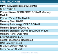 Kingston KSM56R46BD4PMI-96MBI 96GB DDR5 SDRAM Memory Module