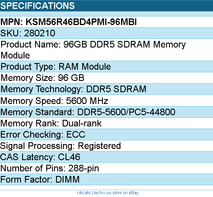 Kingston KSM56R46BD4PMI-96MBI 96GB DDR5 SDRAM Memory Module
