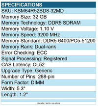 Kingston KSM64R52BD8-32MD 32GB DDR5-6400 PC5-51200 288pin ECC DIMM Memory RAM
