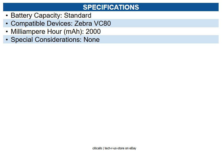 Zebra KT-VC80-BTRY1-01 Spare Battery for Vehicle - Battery Rechargeable, 2000mAh