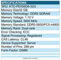 Kingston KTD-PE556D8-32G 32GB DDR5-5600 PC5-44800 288pin ECC DIMM Memory RAM