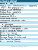 Koss KTXPRO1 On-Ear Headphone - Stereo - Mini-phone (3.5mm) - Wired