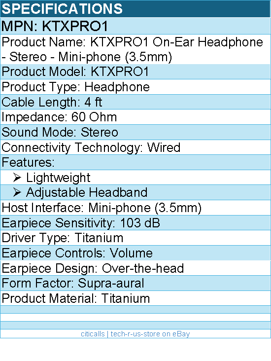 Koss KTXPRO1 On-Ear Headphone - Stereo - Mini-phone (3.5mm) - Wired