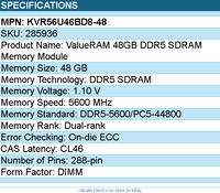 Kingston KVR56U46BD8-48 ValueRAM 48GB DDR5 SDRAM Memory Module