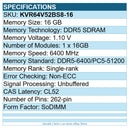 Kingston KVR64V52BS8-16 16GB ValueRAM DDR5 6400 PC5-51200 262p SoDIMM Memory RAM