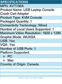 Black Box KVT100A USB Laptop Console Crash Cart Adapter - KVM Console