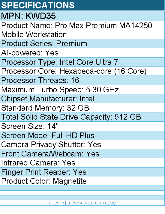 Dell KWD35 Pro Max Premium MA14250 14" Mobile Workstation - Full HD Plus