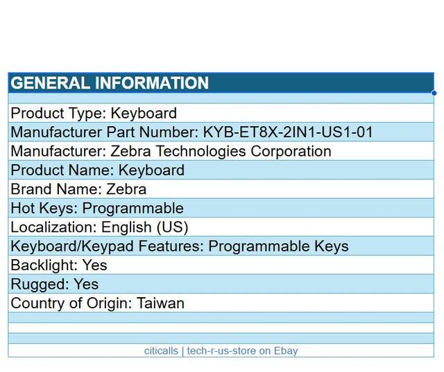 Zebra KYB-ET8X-2IN1-US1-01 2-in-1 Rugged Keyboard for ET80 ET85 Tablets Black