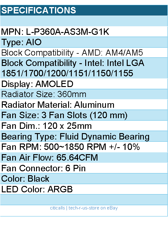 TRYX L-P360A-AS3M-G1K Fan - PANORAMA ARGB 360mm Liquid Cooler Black Retail