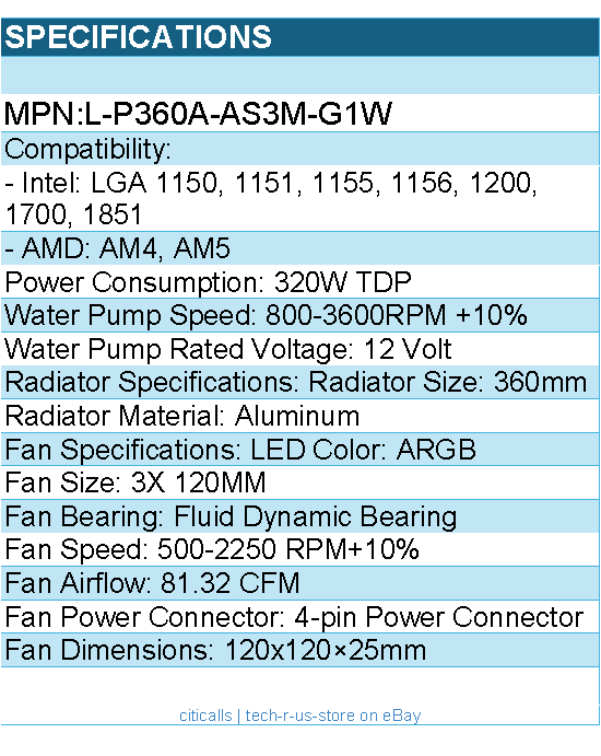 TRYX L-P360A-AS3M-G1W Fan - PANORAMA ARGB 360mm Liquid Cooler White Retail