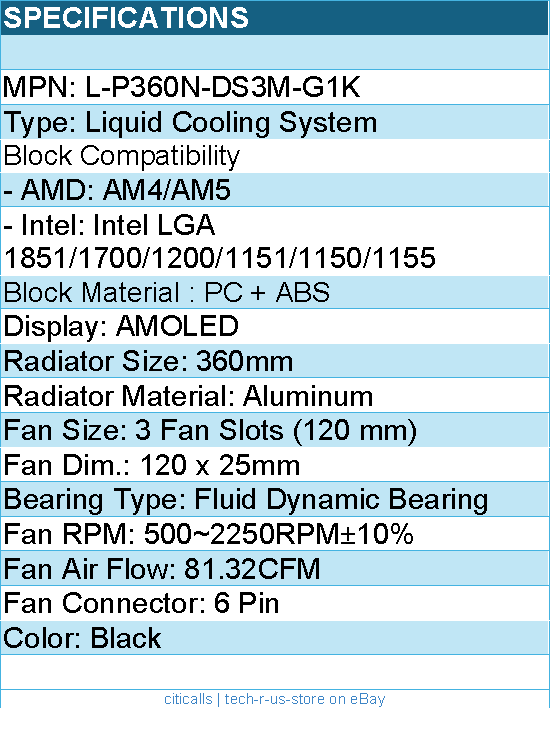 TRYX L-P360N-DS3M-G1K Fan - PANORAMA 360 AIO Liquid Cooler Black Retail