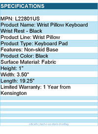 Kensington L22801US Wrist Pillow Keyboard Wrist Rest - Black