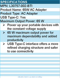 BTI L30757-002-BTI 65W TYPE-C AC ADAPTER - Compatible OEM: L30757-002