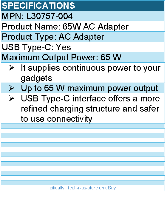 HPI L30757-004 USB-C AC ADAPTER - Up to 65 W Maximum Power Output