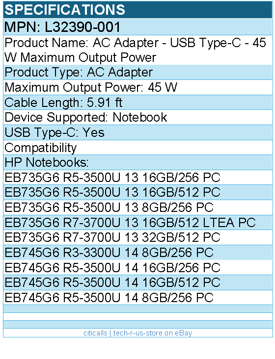 HPI L32390-001 AC Adapter - USB Type-C - 45 W Maximum Output Power