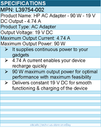 HPI L39754-002 HP AC Adapter - 90 W - 19 V DC Output - 4.74 A