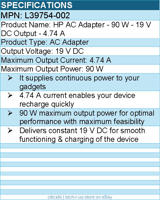 HPI L39754-002 HP AC Adapter - 90 W - 19 V DC Output - 4.74 A