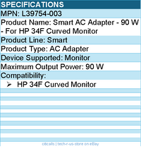 HPI L39754-003 Smart AC Adapter - 90 W - For HP 34F Curved Monitor