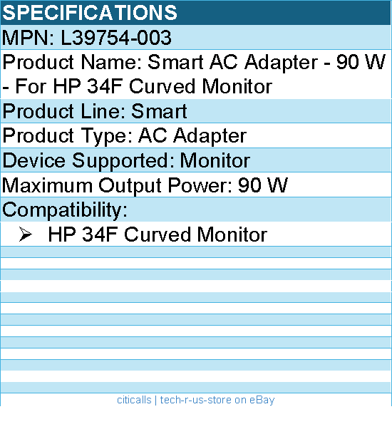 HPI L39754-003 Smart AC Adapter - 90 W - For HP 34F Curved Monitor