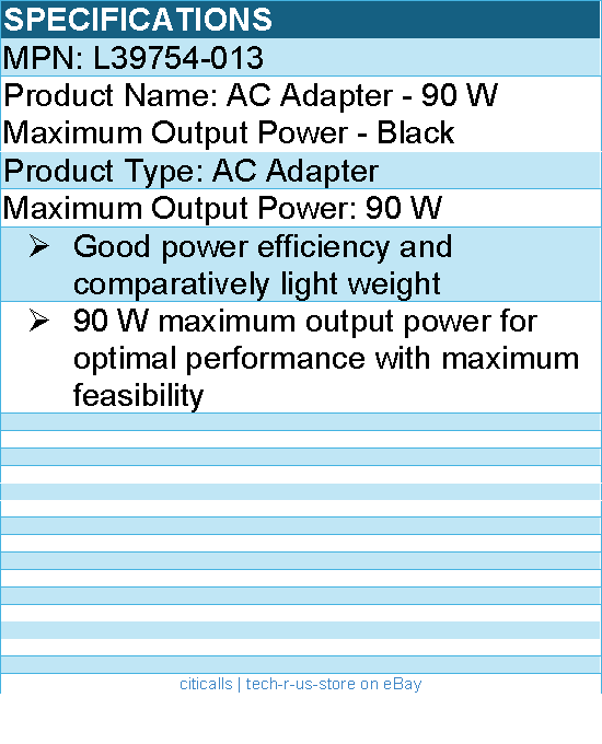 HPI L39754-013 AC Adapter - 90 W Maximum Output Power - Black