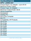 HPI L40094-001 AC Adapter - Up to 65 W Maximum Power Output