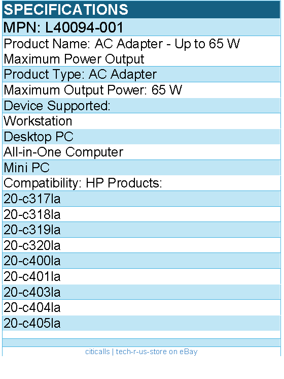 HPI L40094-001 AC Adapter - Up to 65 W Maximum Power Output