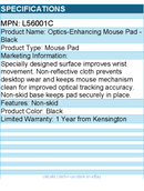 Kensington L56001C Optics-Enhancing Mouse Pad - Black