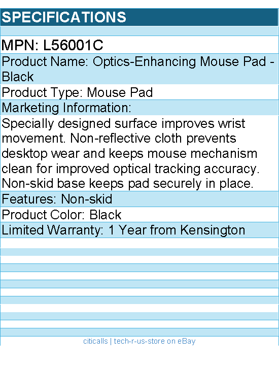 Kensington L56001C Optics-Enhancing Mouse Pad - Black