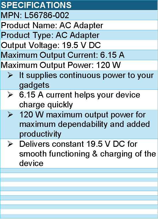 HPI L56786-002 AC Adapter - 120 W - 19.5 V DC Output - 6.15 A