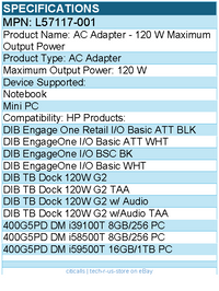 HPI L57117-001 AC Adapter - 120 W Maximum Output Power - Black