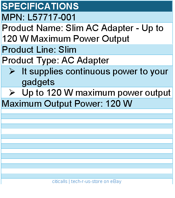HPI L57717-001 Slim AC Adapter - Up to 120 W Maximum Power Output