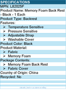 Kensington L82025F Memory Foam Back Rest - Black - 1 Each