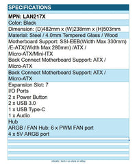 Lian Li LAN217X LANCOOL 217 Walnut Wood Mid Tower Computer Case w 5x FANs Black