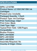 Brother LC107BK Genuine Innobella Super High Yield Black Ink Cartridge