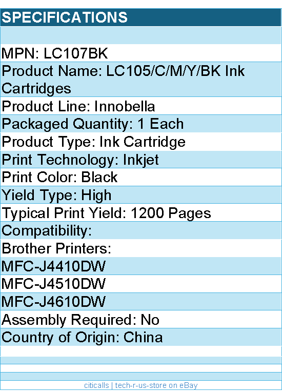 Brother LC107BK Genuine Innobella Super High Yield Black Ink Cartridge