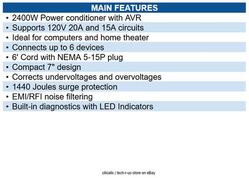 Eaton LC2400 Power Conditioner with Automatic Voltage Regulation, AC Surge