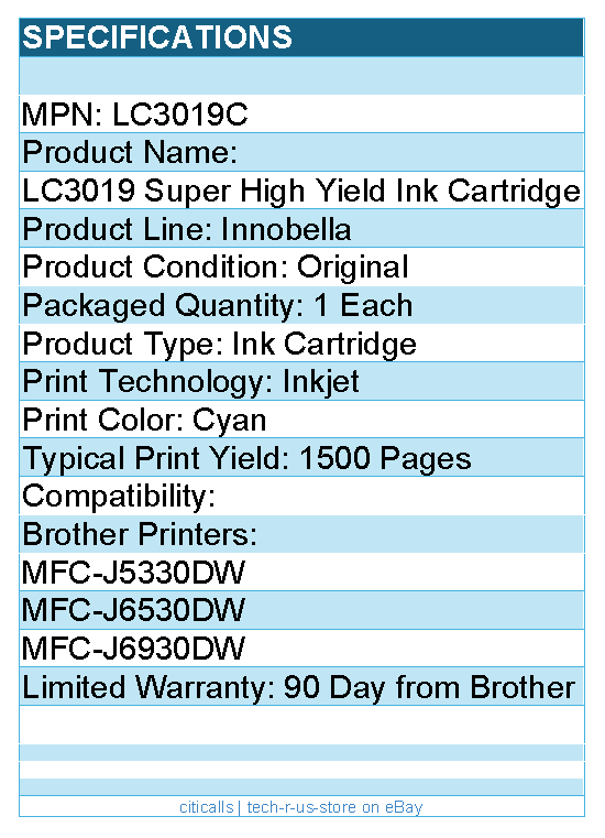 Brother LC3019C Innobella Original Ink Cartridge - Inkjet - Cyan