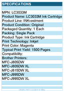 Brother LC3033M Super High-yield Magenta INKvestment Tank Ink Cartridge