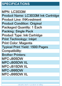 Brother LC3033M Super High-yield Magenta INKvestment Tank Ink Cartridge