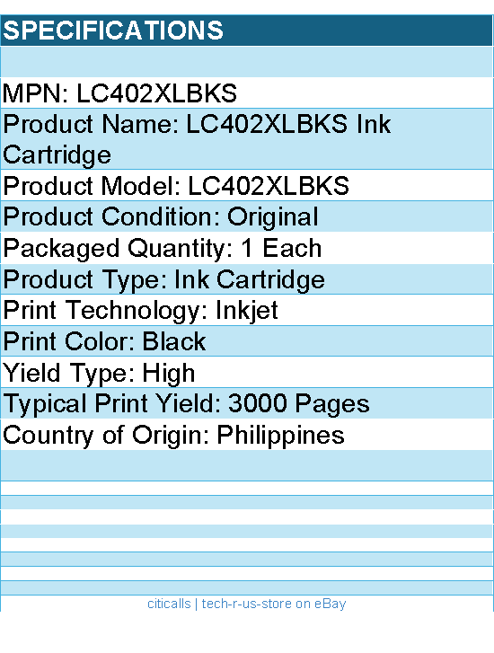 Brother LC402XLBKS Original High Yield Inkjet Ink Cartridge - Black - 1 Each