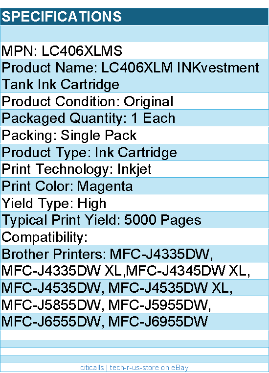 Brother LC406XLMS INKvestment LC406XLM Original High Yield Inkjet Ink Cartridge
