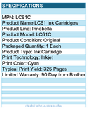 Brother LC61C Original Ink Cartridge - Inkjet - 325 Pages - Cyan - 1 Each