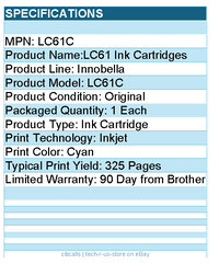 Brother LC61C Original Ink Cartridge - Inkjet - 325 Pages - Cyan - 1 Each