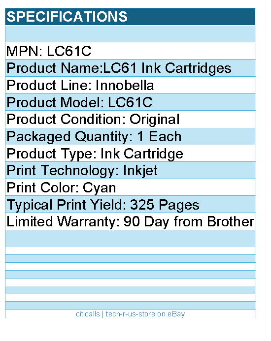 Brother LC61C Original Ink Cartridge - Inkjet - 325 Pages - Cyan - 1 Each