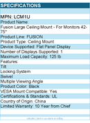 Chief LCM1U Fusion Large TV Ceiling Mount - For 42-75 inch Displays