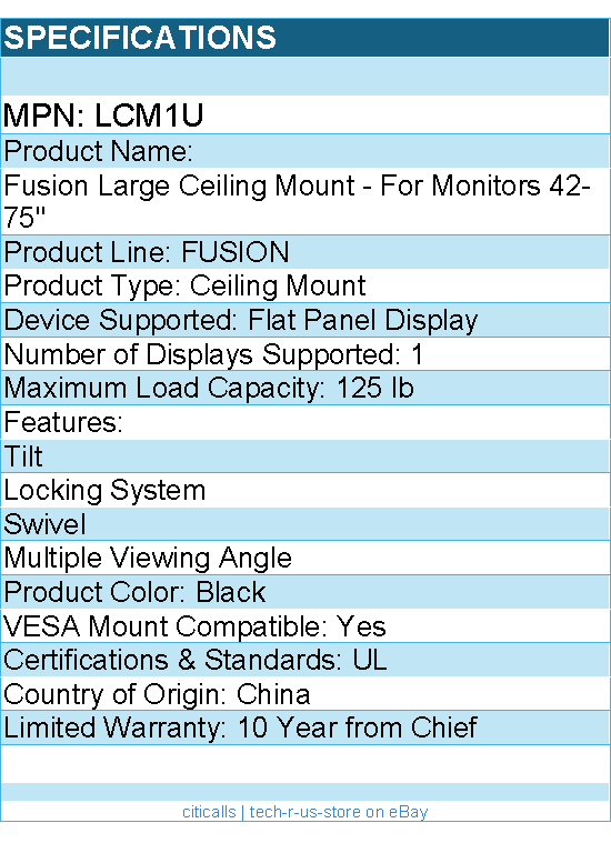 Chief LCM1U Fusion Large TV Ceiling Mount - For 42-75 inch Displays