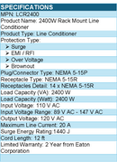 Eaton Tripp Lite Series LCR2400 2400W 3U Rack-Mount Power Conditioner with AVR